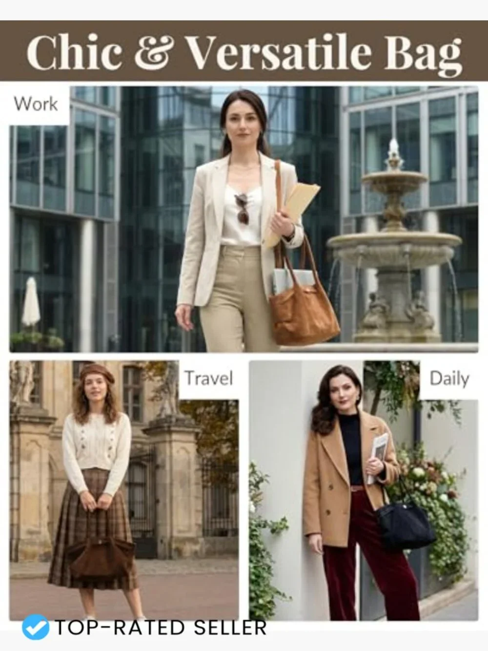 Faux Suede Tote Bag Women Shoulder Crossbody Handbag Large Capacity Laptop Purse